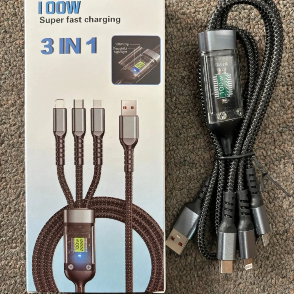 100W 3-in-1 Fast Charging Cable - Black